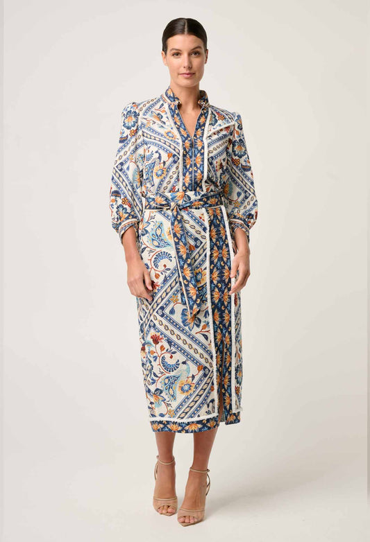 Womens Shirt Bohemian Fringe Top in Linen Viscose with Petinos Floros Print – Lightweight 3/4 Sleeve Blouse 1