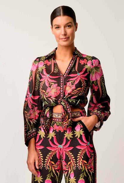 Elegant Silk Blouse with Puff Sleeves and Floral Print – Women's Lightweight Top for Casual or Formal Wear 2