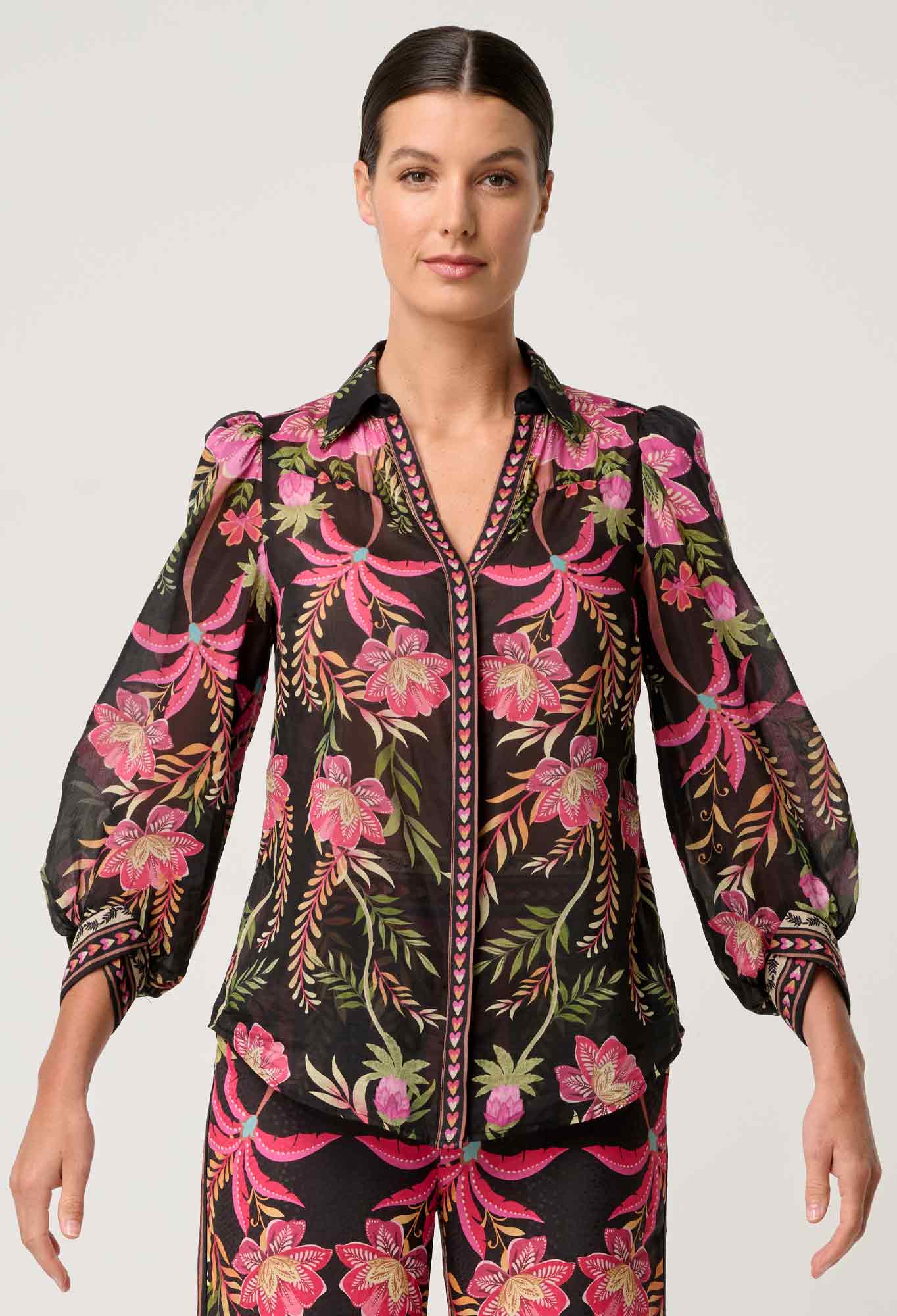 Elegant Silk Blouse with Puff Sleeves and Floral Print – Women's Lightweight Top for Casual or Formal Wear 6