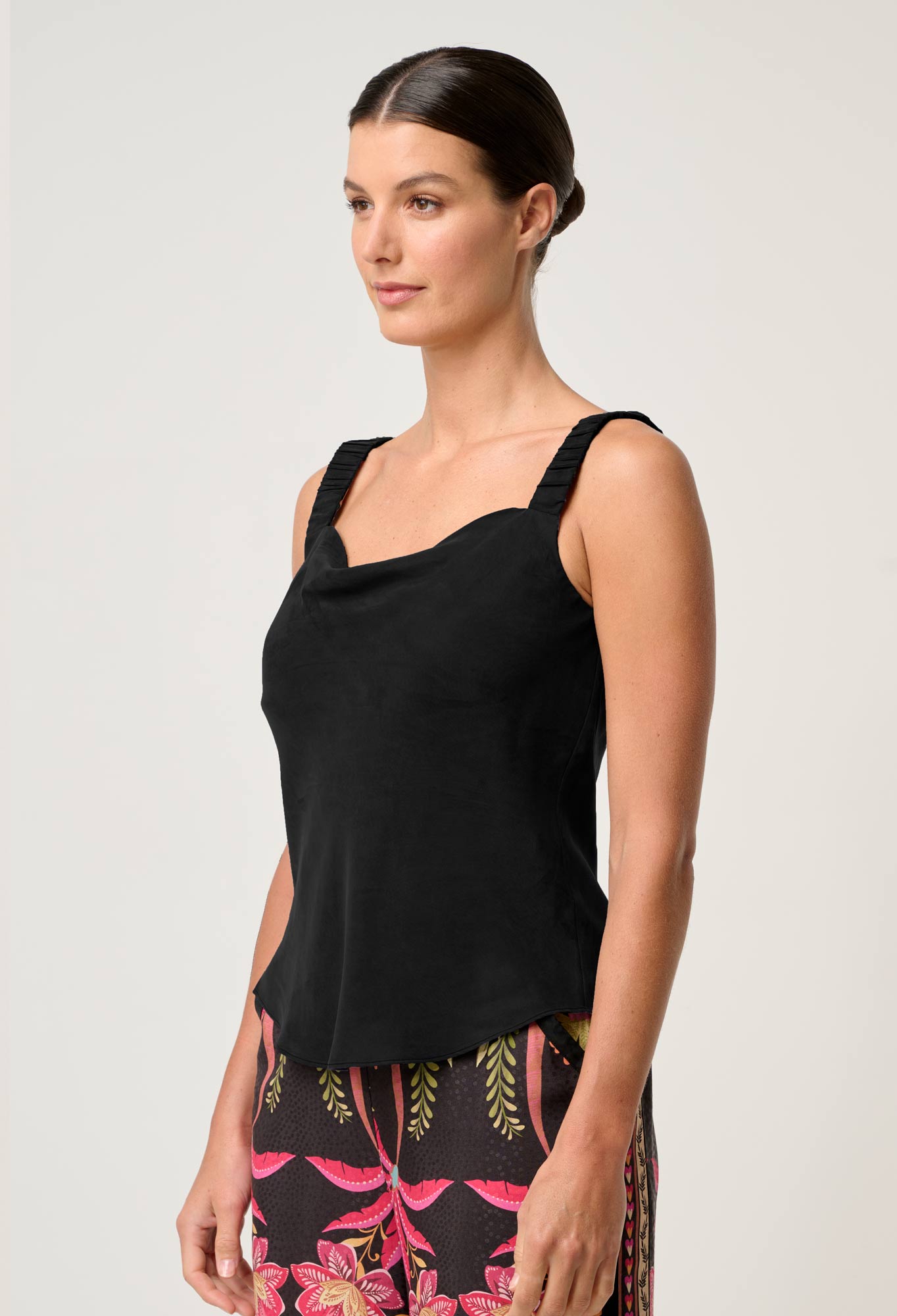 Reversible Black Cami Top – Soft Cupro Camisole with Cowl Neck and V-Neck Options for Women 2