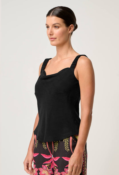 Reversible Black Cami Top – Soft Cupro Camisole with Cowl Neck and V-Neck Options for Women 2