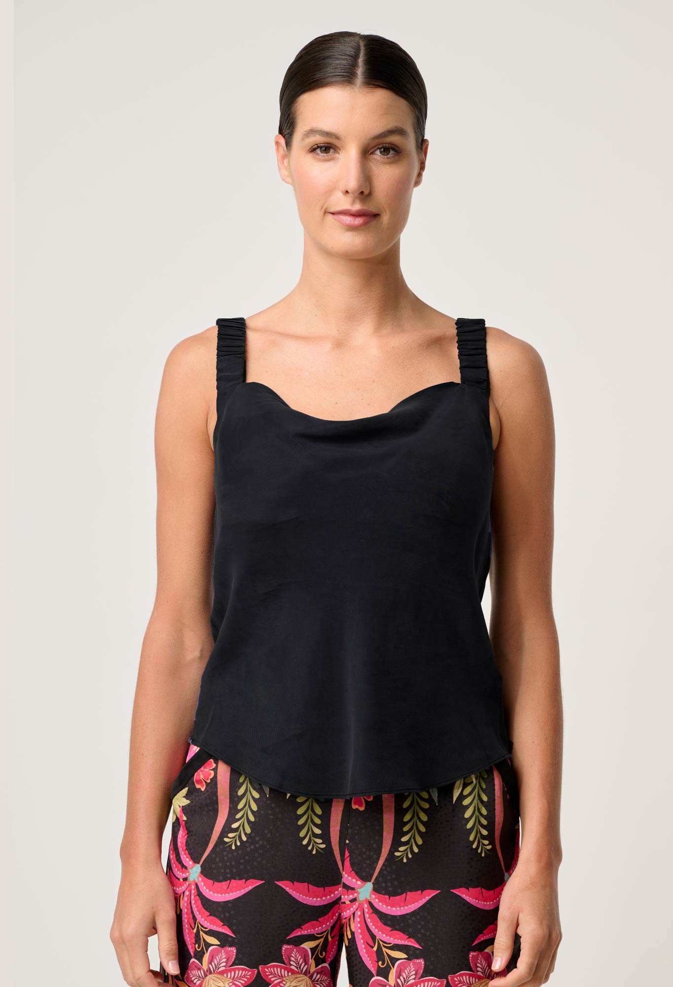 Reversible Black Cami Top – Soft Cupro Camisole with Cowl Neck and V-Neck Options for Women 3