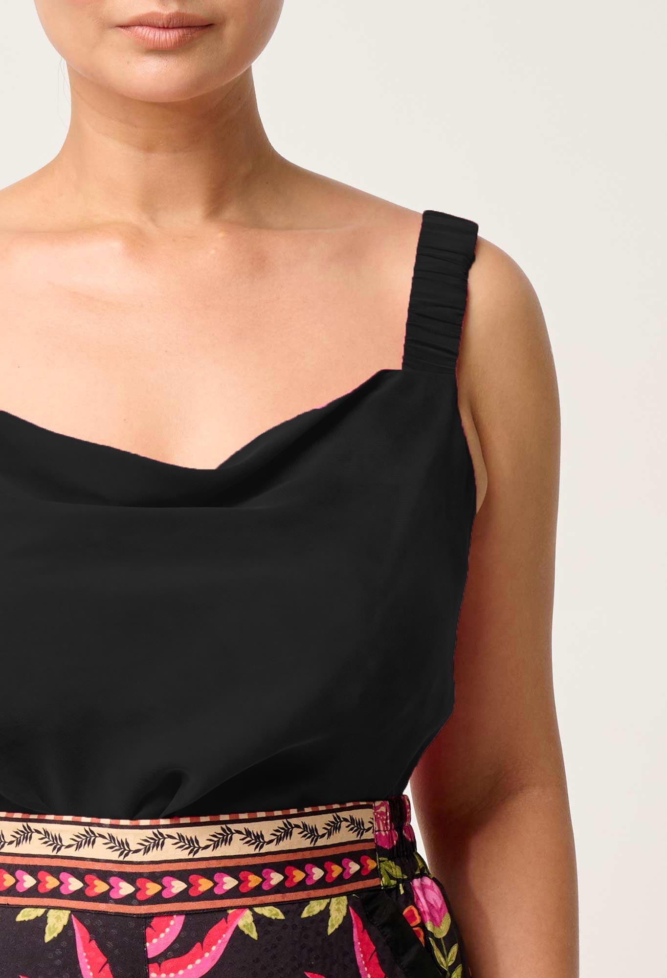 Reversible Black Cami Top – Soft Cupro Camisole with Cowl Neck and V-Neck Options for Women 5