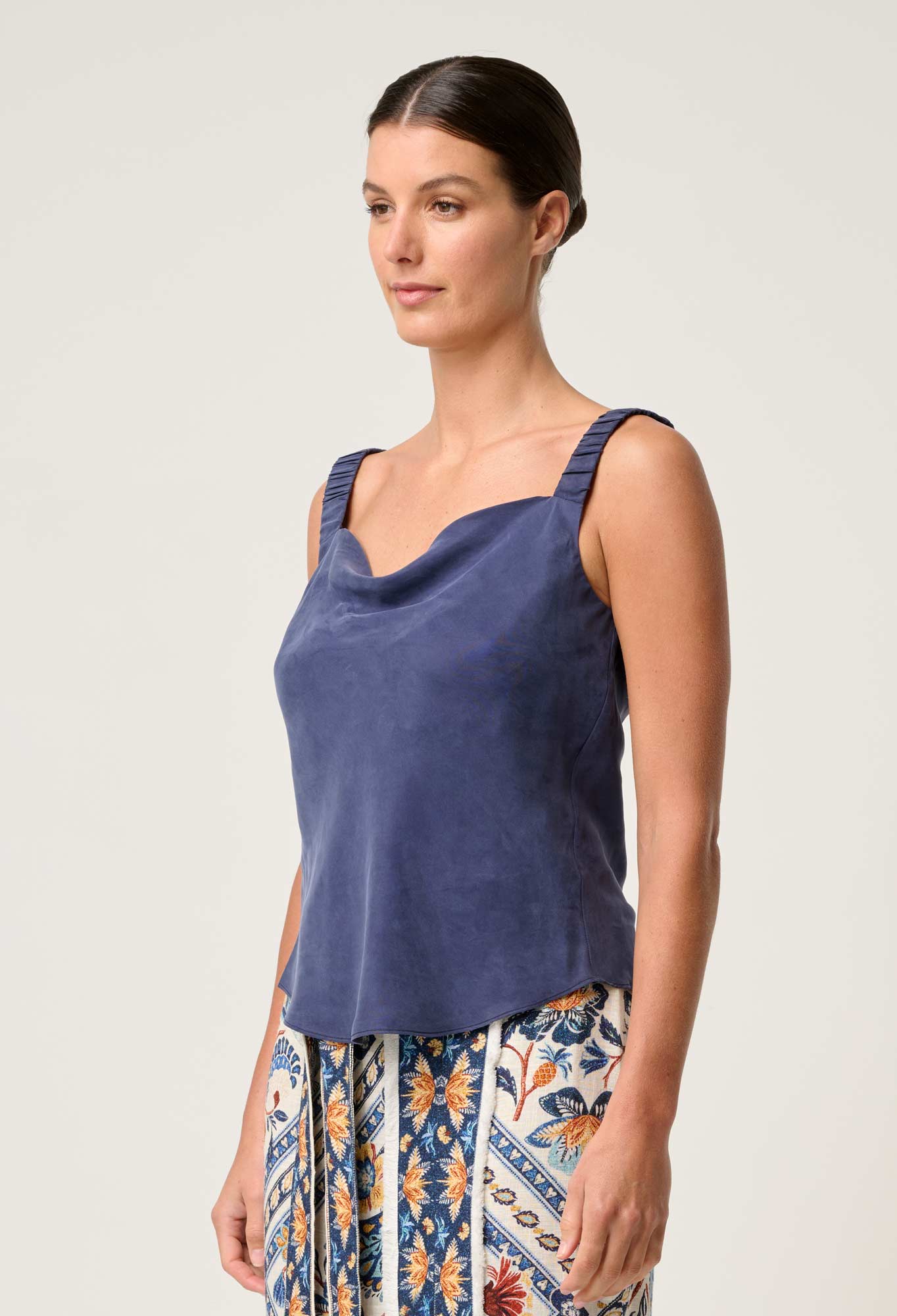 Reversible Cupro Cami Top with Cowl Neck and V-Neck Options – Lapis Blue, Sustainable Fabric, Flattering Fit 2