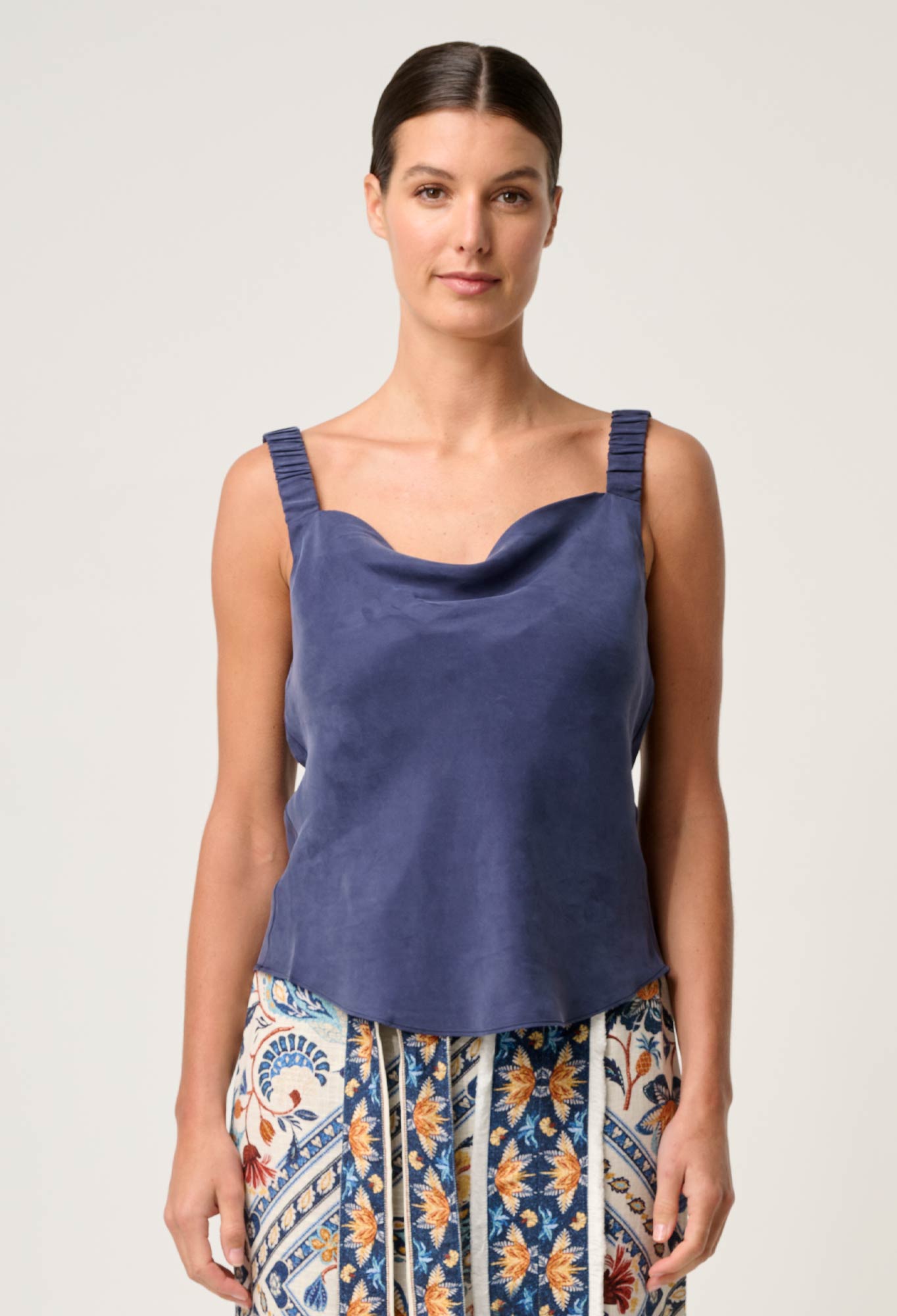 Reversible Cupro Cami Top with Cowl Neck and V-Neck Options – Lapis Blue, Sustainable Fabric, Flattering Fit 3