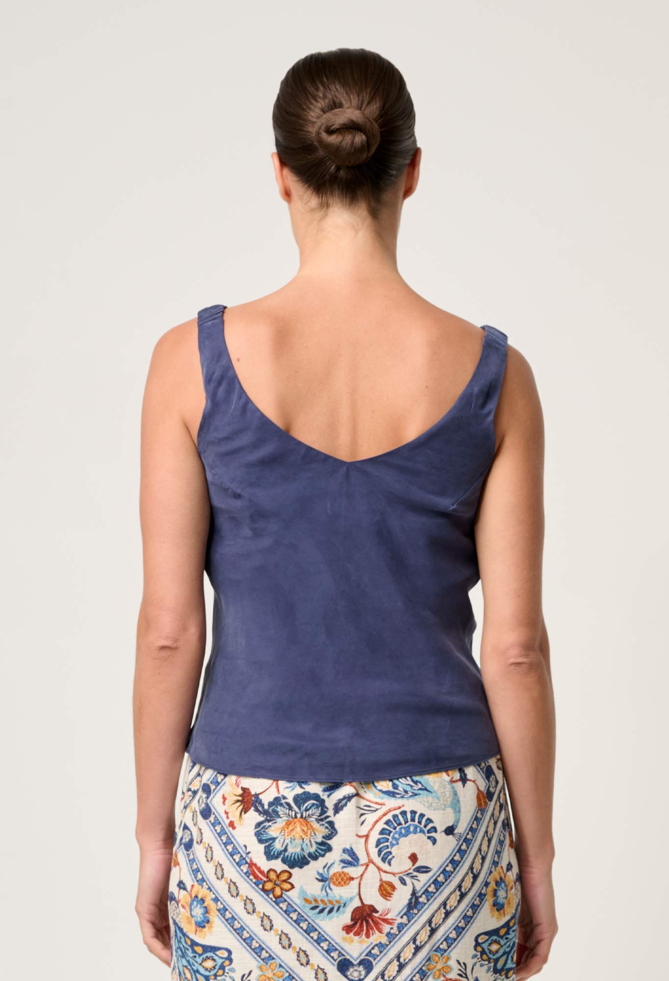 Reversible Cupro Cami Top with Cowl Neck and V-Neck Options – Lapis Blue, Sustainable Fabric, Flattering Fit 4