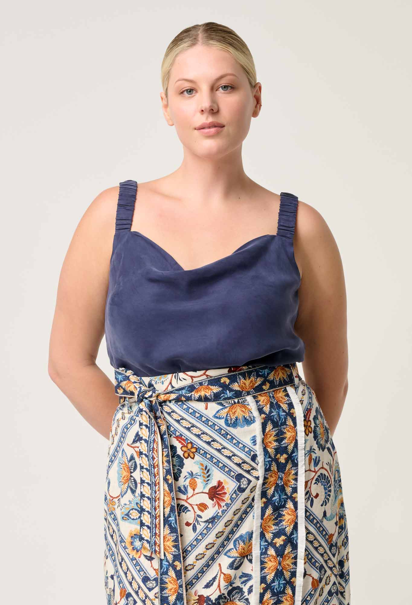 Reversible Cupro Cami Top with Cowl Neck and V-Neck Options – Lapis Blue, Sustainable Fabric, Flattering Fit 5